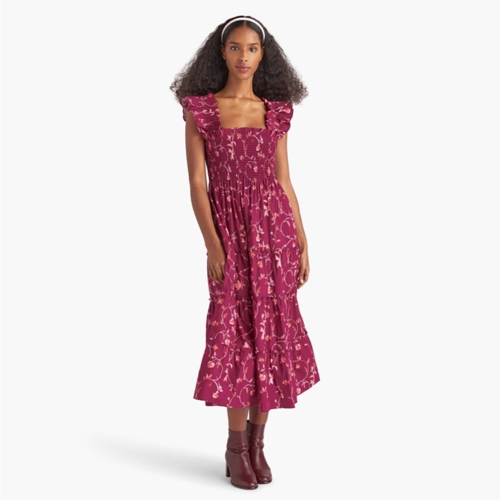 Hill House Home Burgundy Ellie Nap Dress Floral Print Size S